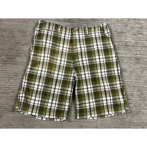 Colorado Shorts Mens 34 Green Plaid Madras Chino 100% Cotton Outdoors Flat Front